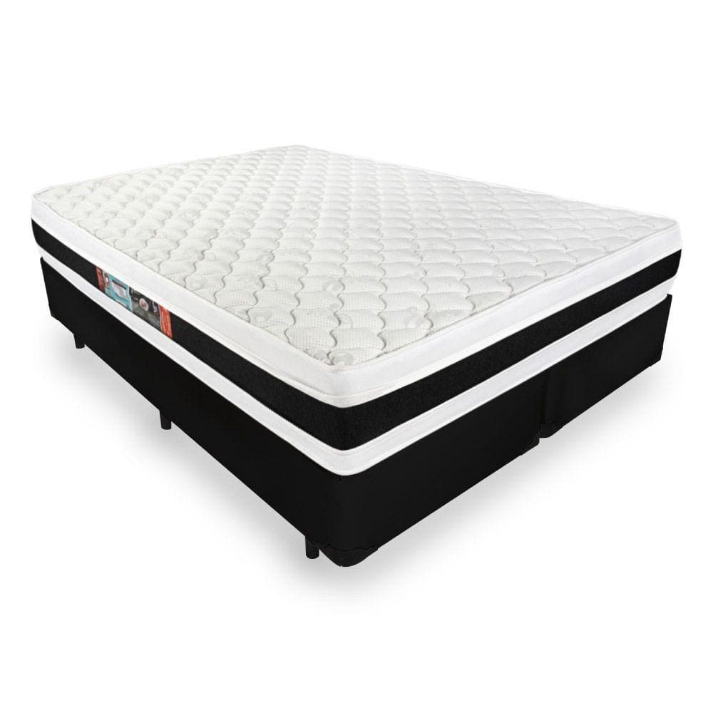 Cama Box Super King Preta + Colchão De Espuma D45 - Castor - Black White Double Face - 193x203x62cm