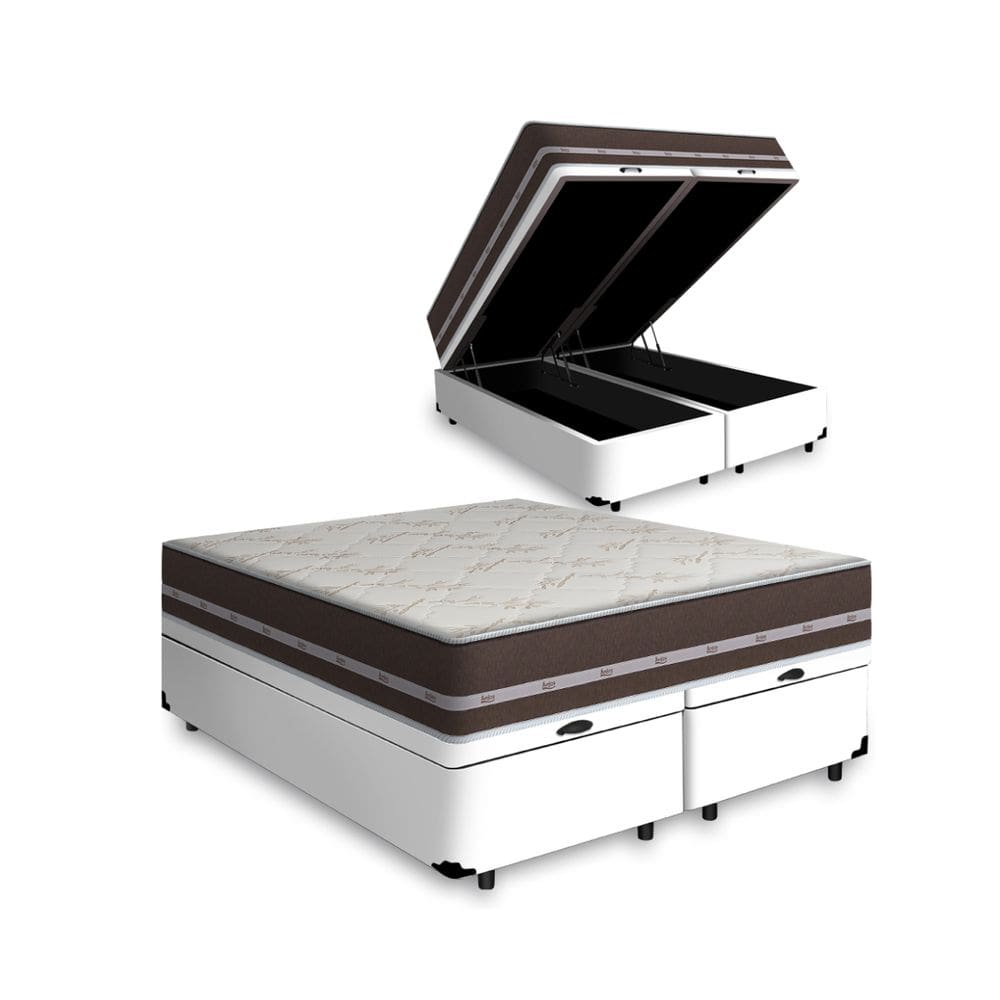 Cama Box Com Baú Super King + Colchão De Molas Preto