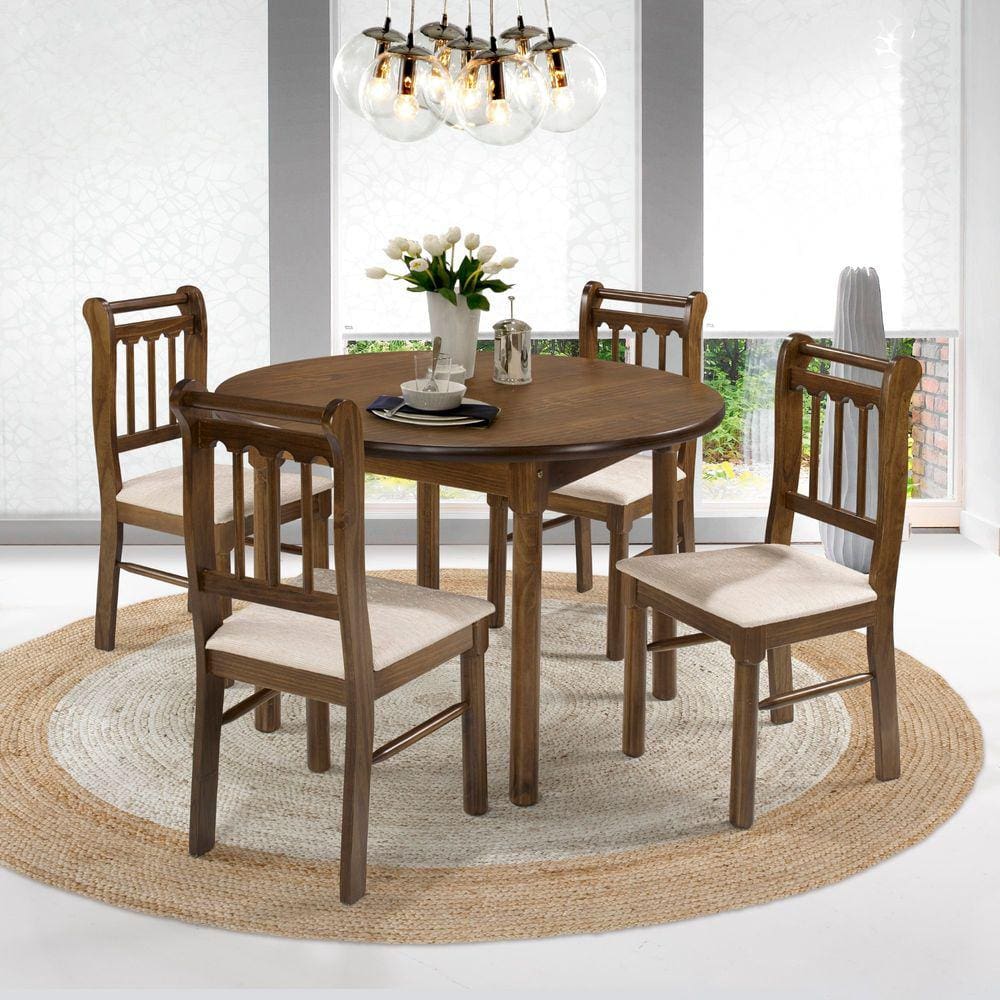 Conjunto Sala de Jantar Mesa Redonda Com 4 Cadeiras Madeira Maciça Mv Outlet