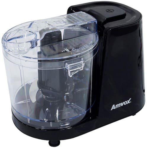 imagem-Mini Processador de Alimentos Elétrico 350ml 2 Lâminas Preto Amvox Apr 1001 Black - 110V