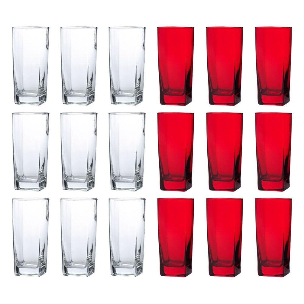 18 Copos de 320ml 9x Transparente 9x Vermelho Texas Vidro