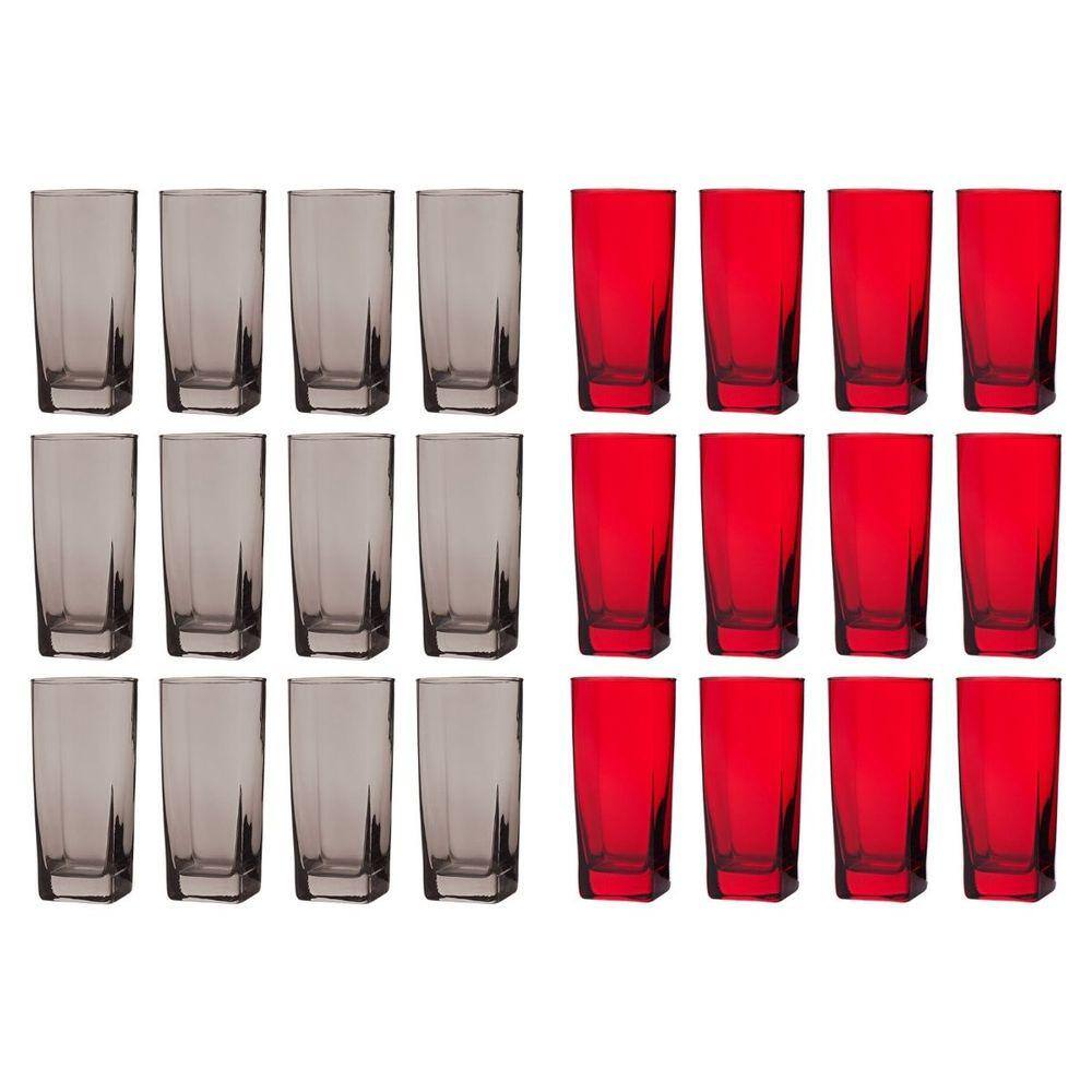 Kit Copos de Vidro 320ml 12 Vermelho / 12 Cinza Texas Agua