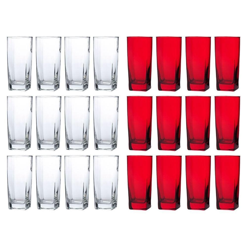 24 Copos de 320ml 12x Transparente 12x Vermelho Texas Vidro
