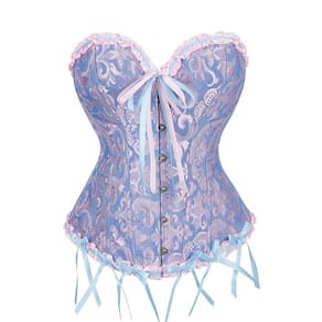 Corset Corpete Corselet Reduz e Modela Cintura Linha Casual Floral Azul Claro M161