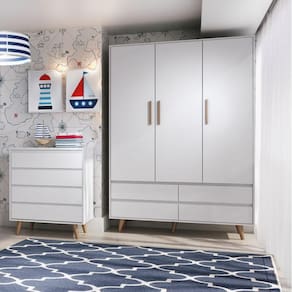 Quarto de Bebê Lorena Guarda Roupa 3 Porta com Gavetas Cômoda Infantil 4 Gavetas Branco Fosco Carolina Baby