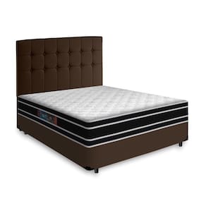Cama Box + Cabeceira Cassis e Colchão Casal - Castor Black White D33 - 138x188x62cm Marrom