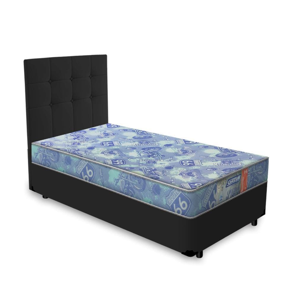 Cama Box + Cabeceira Cassis Preta e Colchão de Espuma D20 Solteiro - Gazin - Supreme 88cm