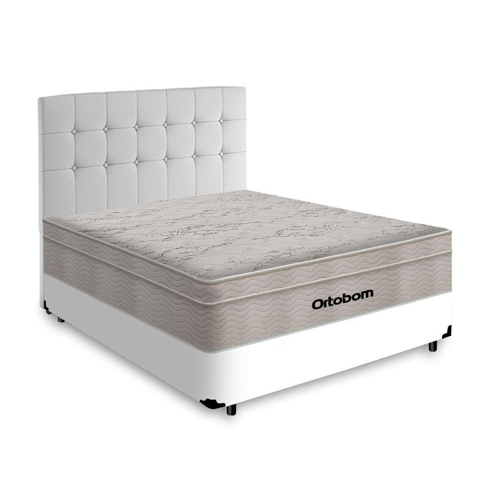 Box + Cabeceira Cassis e Colchão Casal- Ortobom- AirTech SpringPocket- 138x188x60cm Branco