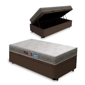 Cama Box Baú Solteiro Marrom + Colchão de Espuma D33 - Castor - Sleep Max 78x188x55cm