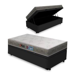 Cama Box Baú Solteiro Preto + Colchão de Espuma D33 - Castor - Sleep Max 78x188x55cm