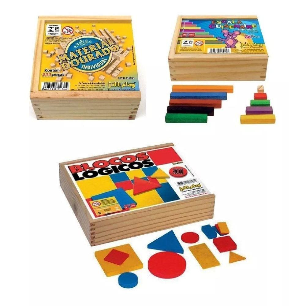Kit Material Dourado Escala Cuisenaire Blocos Lógicos
