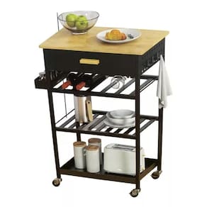 Carrinho Auxiliar Organizador Multiuso Aço Bambu 88x64x40cm