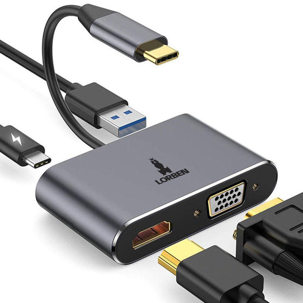 Cabo Adaptador 4 em 1 Lorben Tipo C USB 3.0 HDMI VGA Vídeo Áudio 1080p GT6147