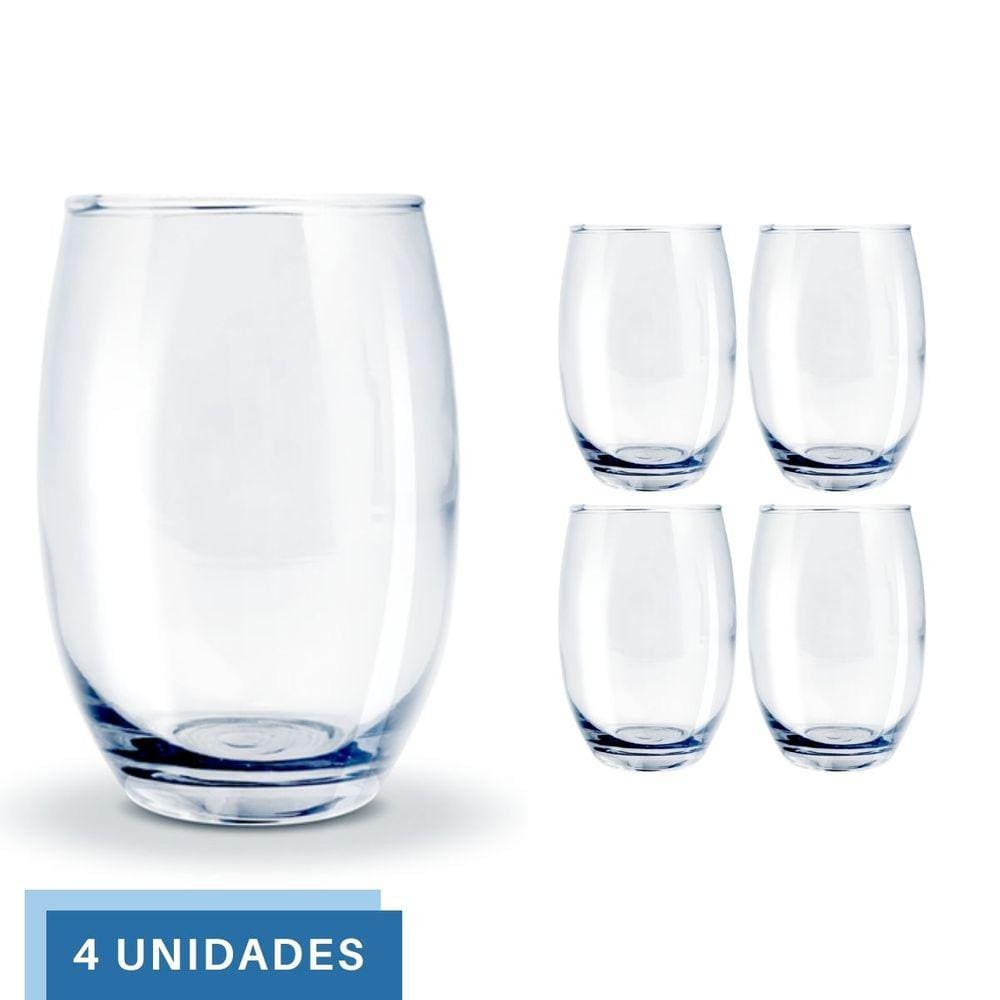 Copo Vidro 450ml Redondo BELLAGIO Jogo com 4 Transparente