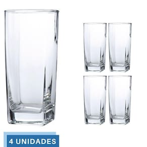 Copo Vidro 320ml Quadrado Bali Jogo com 4 Transparente Luxo