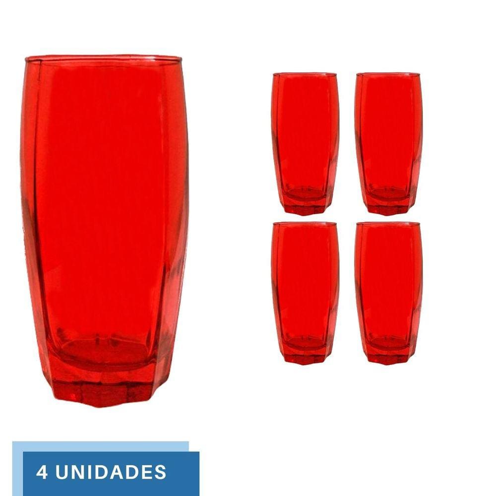 Copos Vidro Jogo com 4 Florence 370ml Vermelho Luxo Almoço