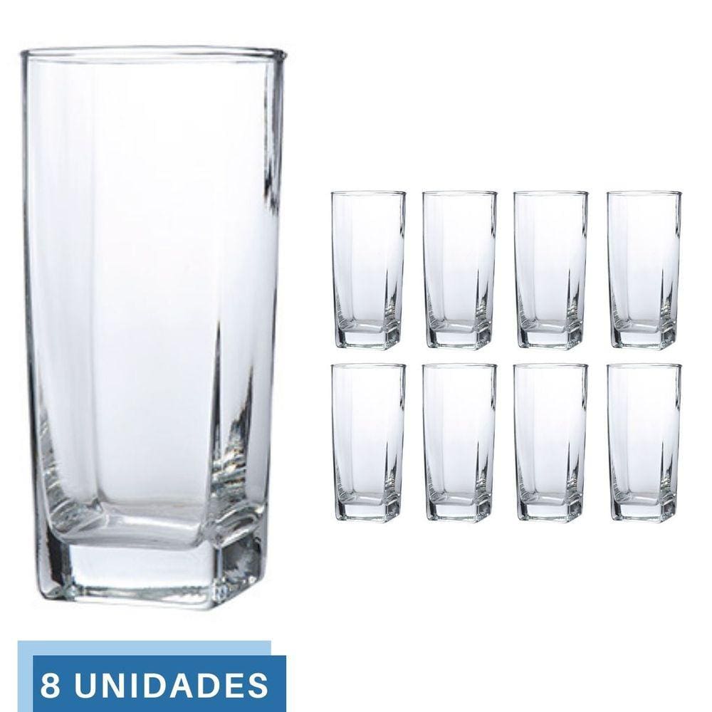 Copo Vidro 320ml Quadrado Bali Jogo com 8 Transparente Luxo