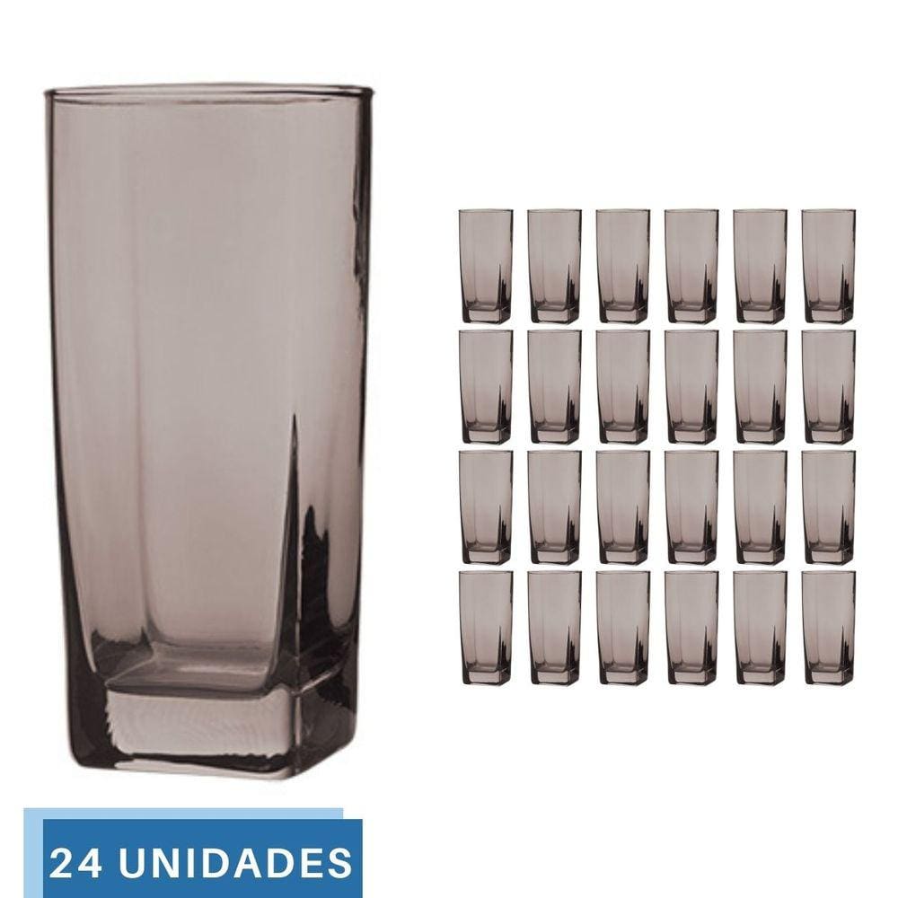 Copo Vidro 320ml Quadrado BALI Jogo com 24 Cinza Luxo Agua