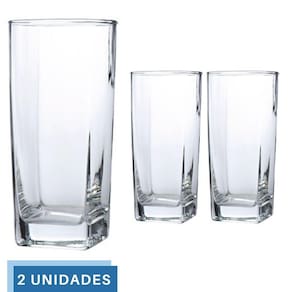Copo Vidro 320ml Quadrado Bali Jogo com 2 Transparente Luxo