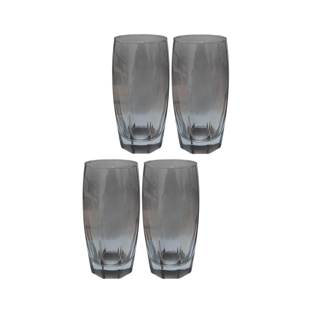 Conjunto com 4 Copos de Vidro Luxo 370ml Florence Cinza