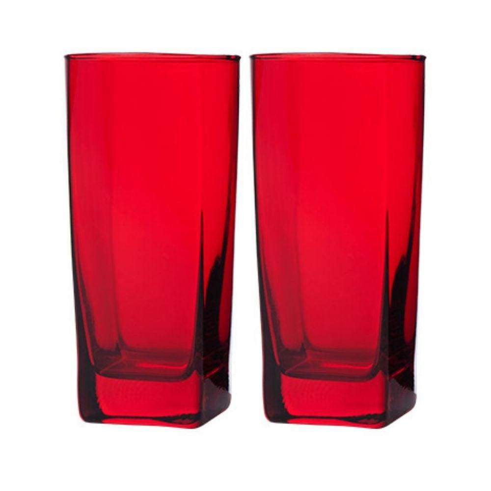 Conjunto Com 2 Copos Vidro Bali Quadrado 320ml Vermelho