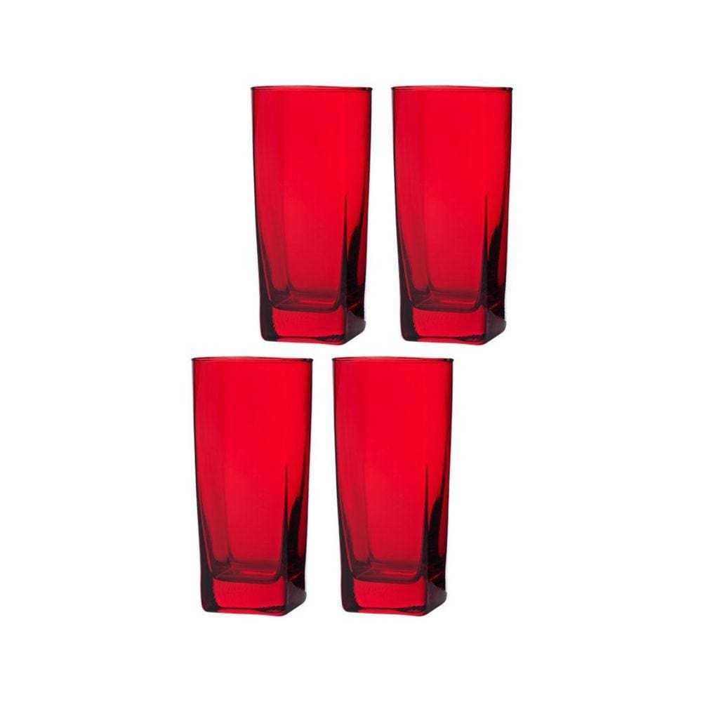 Conjunto Com 4 Copos Vidro Bali Quadrado 320ml Vermelho