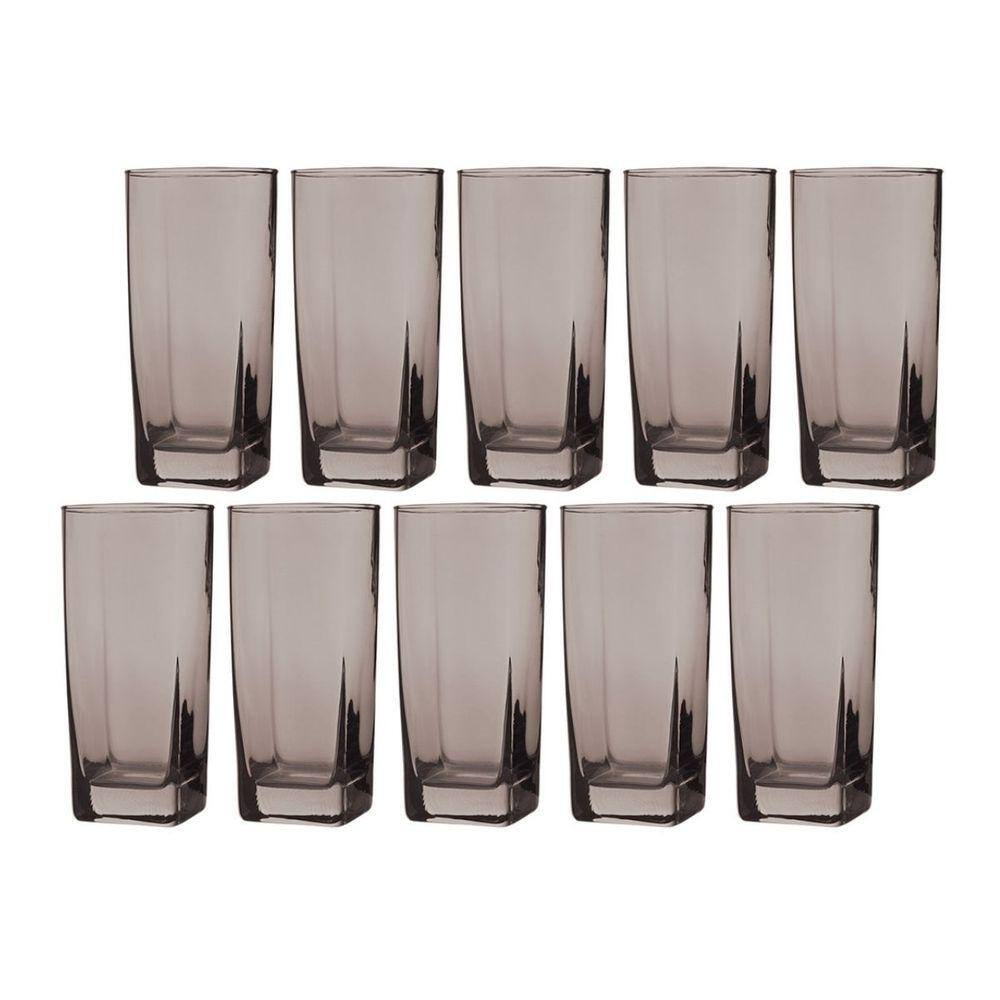 Conjunto Com 10 Copos Vidro Bali Quadrado Sucos 320ml Cinza