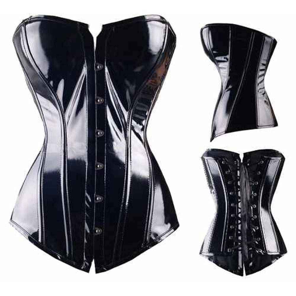 Corpete Corset Corselet Dominação Modela Cintura Vinil Preto M95