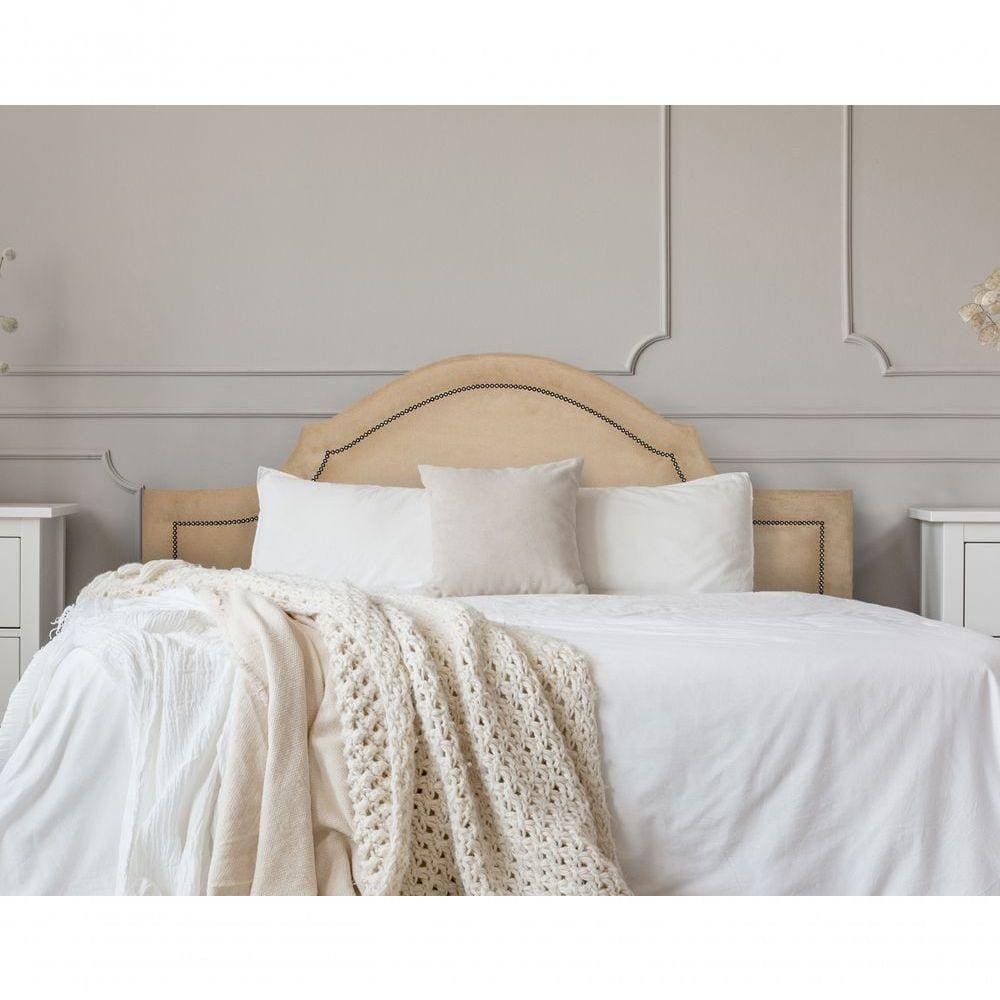 Cabeceira Queen Provençal Luxo 160X60 Suede Bege Tachas Fumê