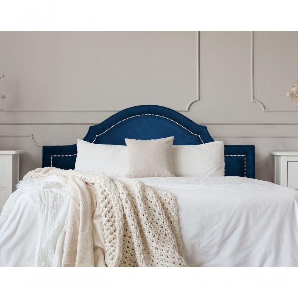 Cabeceira Casal Luxo 140X60 Azul Tachas Prata