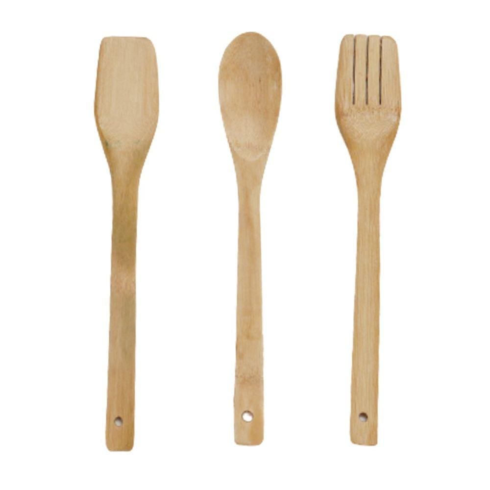 Jogo de utensílios de cozinha 28CM em bambu colher espátula 3pçs