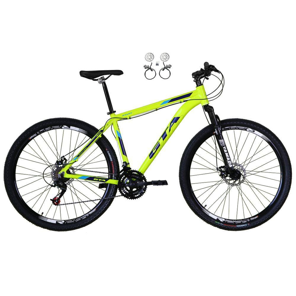 Bicicleta Aro 29 Gta Start 21v Freio a Disco Hidráulico Alumínio Garfo Suspensão - Amarelo