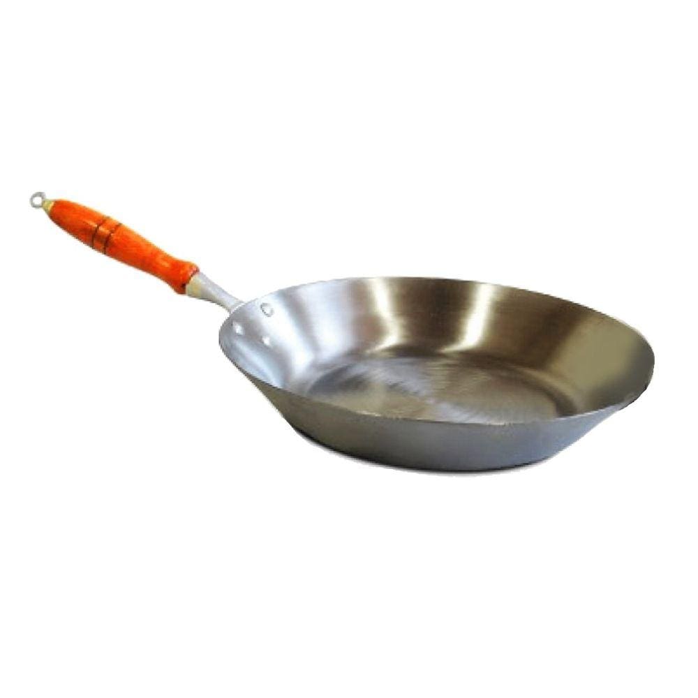 Frigideira Aço Carbono 1mm Cabo Madeira Fritura 2300ml 30cm