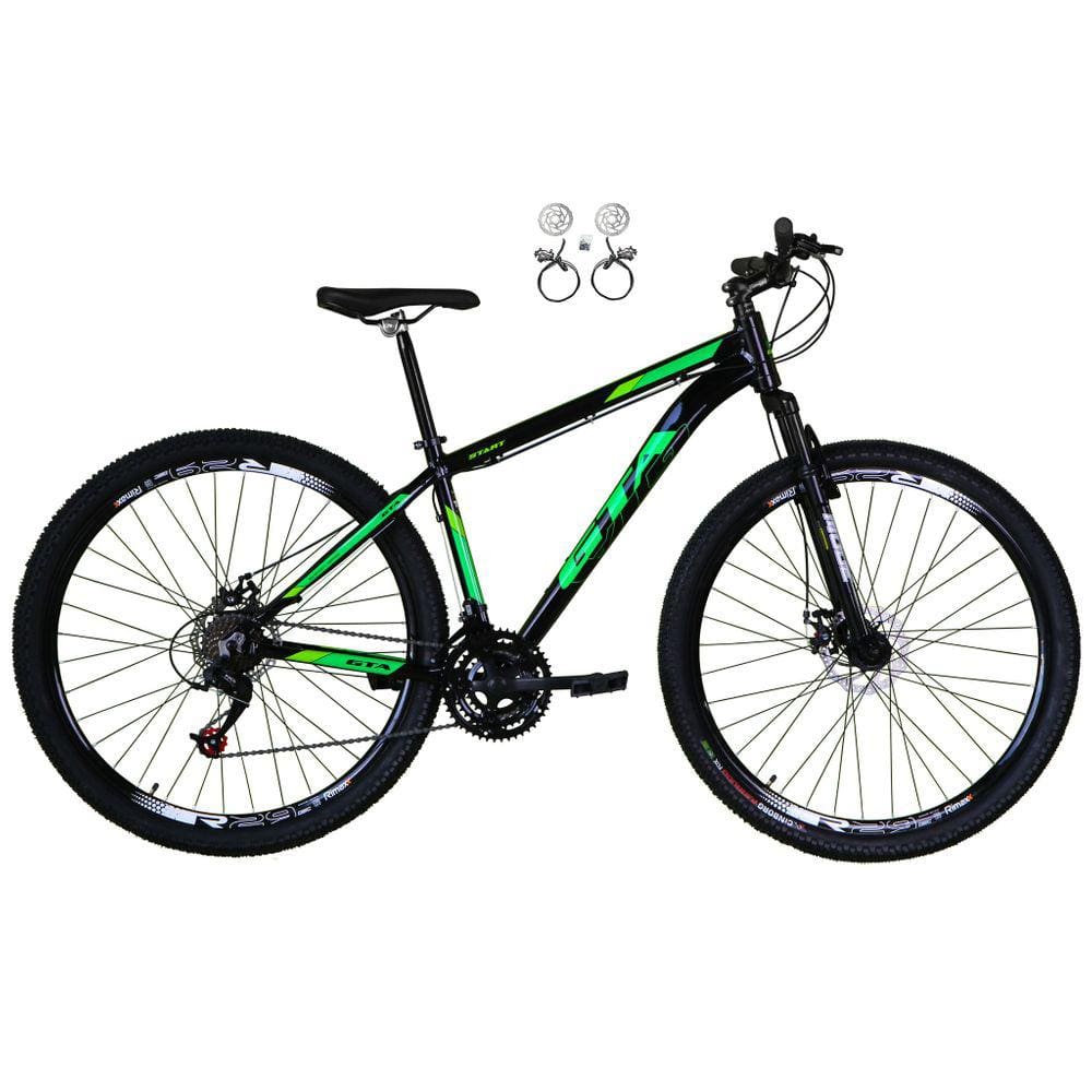 Bicicleta Aro 29 Gta Start 21v Freio a Disco Hidráulico Alumínio Garfo Suspensão - Preto/Verde