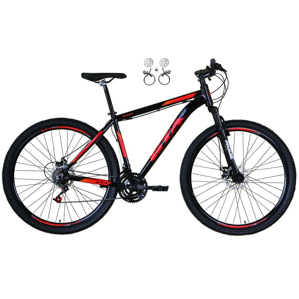 Bicicleta Aro 29 Gta Start 21v Freio a Disco Hidráulico Alumínio Garfo Suspensão - Preto/Vermelho