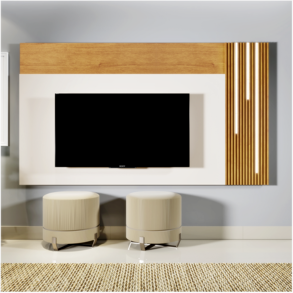Painel Valencia para Tv até 75 polegadas c/ Led Mavaular - Naturalle/Off White