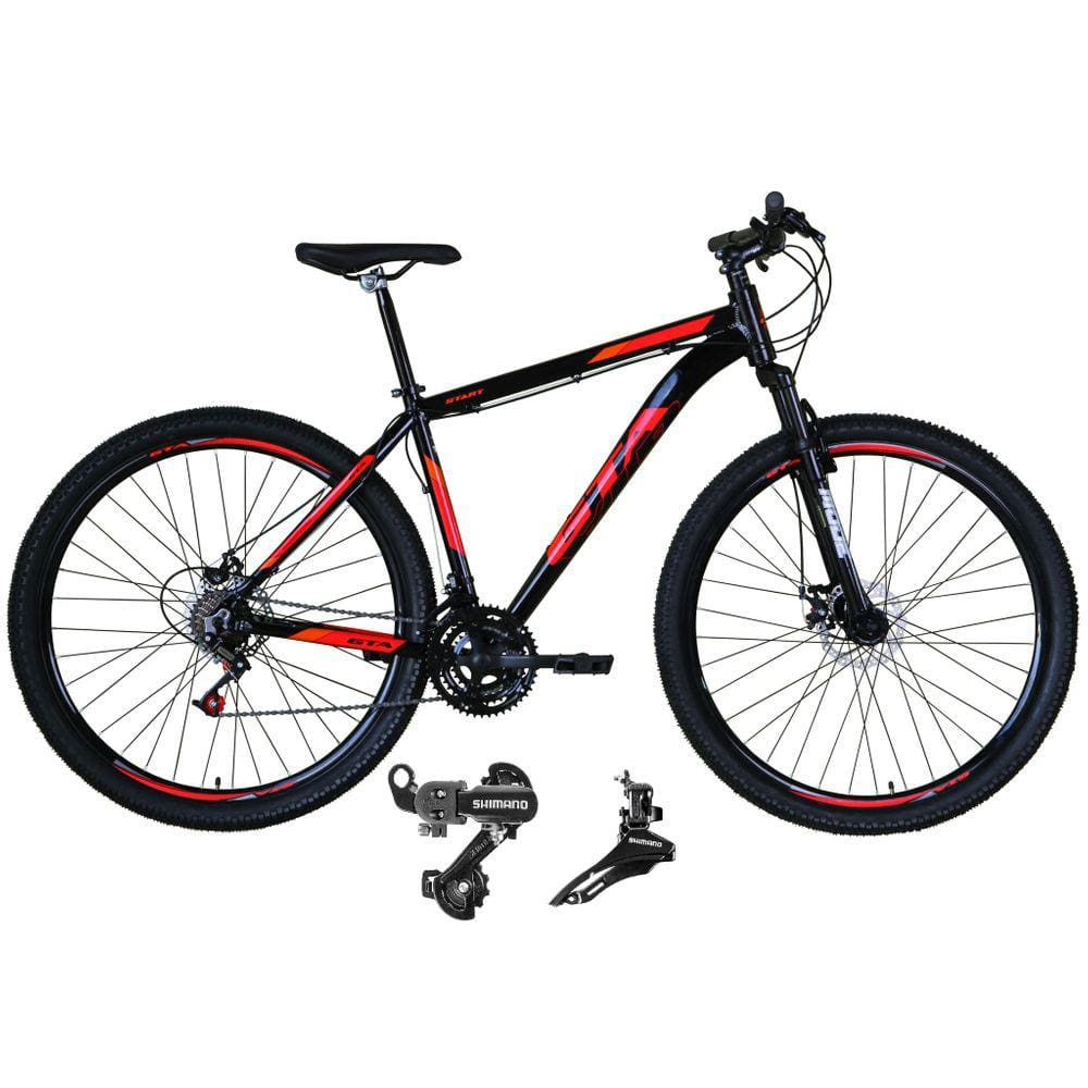 Bicicleta Aro 29 Gta Start Alumínio 21v Câmbios Shimano Freio a Disco - Preto/Vermelho