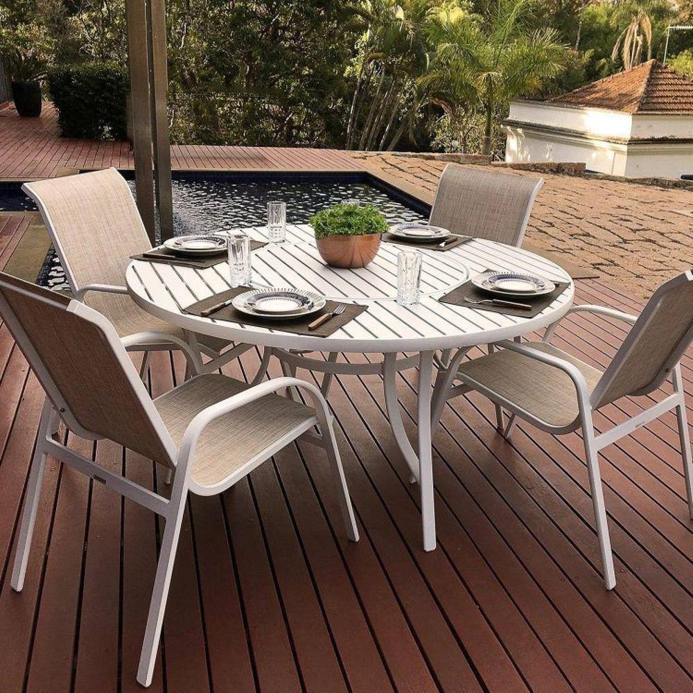 Conjunto de Mesa de Plástico Redonda 70cm e 4 Cadeiras Colonial Branco