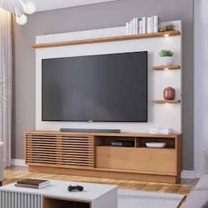 Estante Home Theater com Led Para TV até 70 Polegadas 1 Porta Campeche Colibri Freijó/Off White Matte