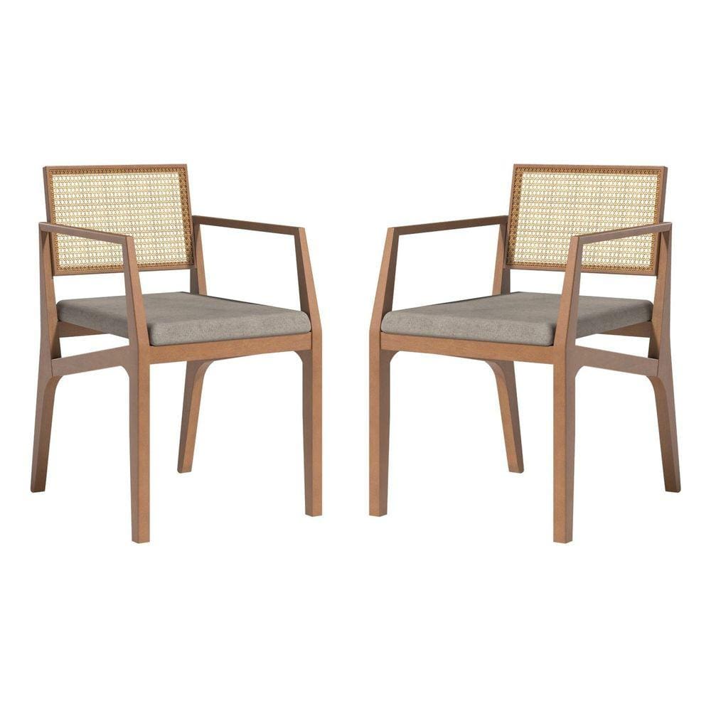Conjunto 2 Cadeiras Com Braço King Casa Contemporânea Castanho/Bege