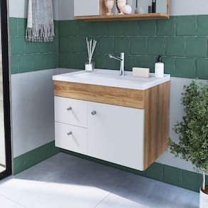 Gabinete Para Banheiro Suspenso 60cm com 1 Porta 2 Gaveta LVP02 Versato Nova Móbile Marrom/Branco