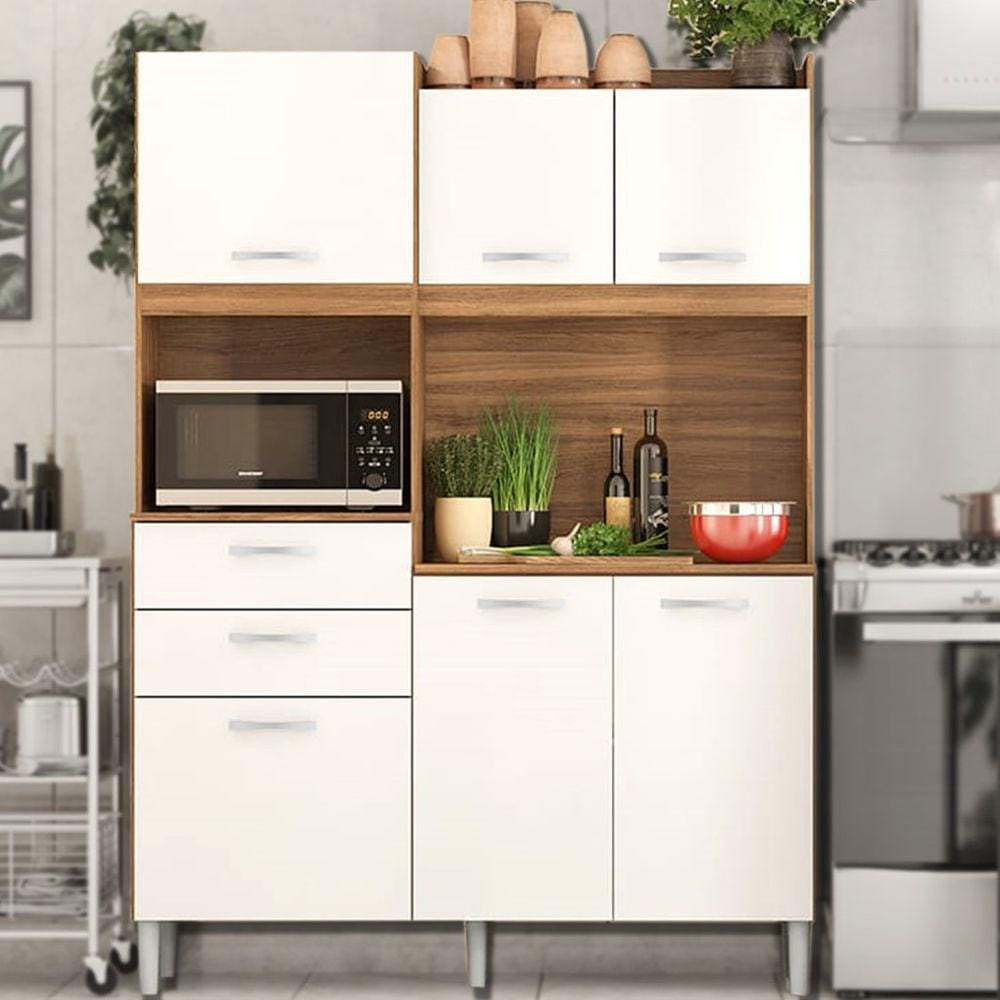 Armário de Cozinha Compacta 6 Portas 2 Gaveta Harmonia 1,33 Demobile - Amendola/Branco