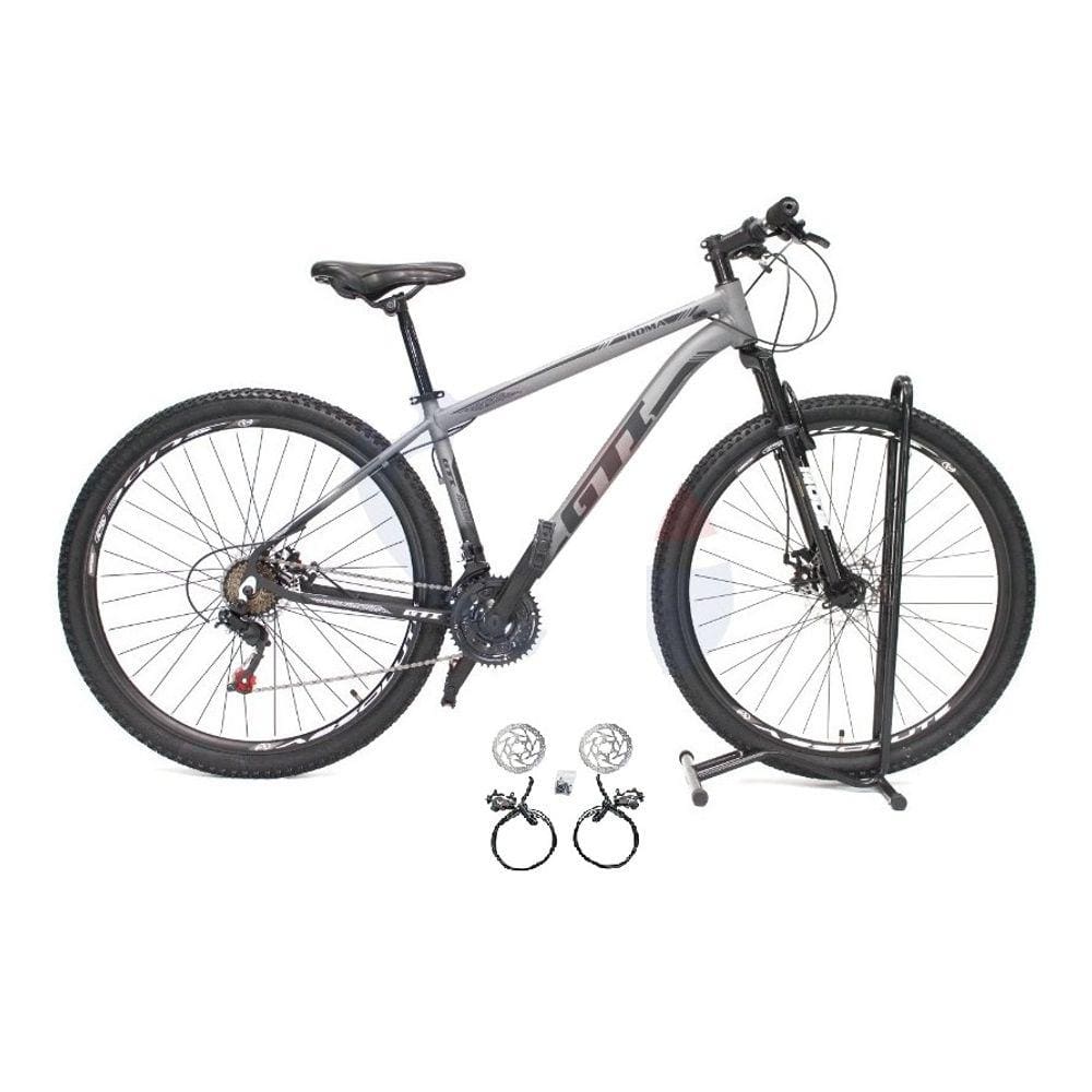 Bicicleta Aro 29 Gti Roma 21v Freio a Disco Hidráulico Alumínio Garfo Suspensão - Cinza/Preto
