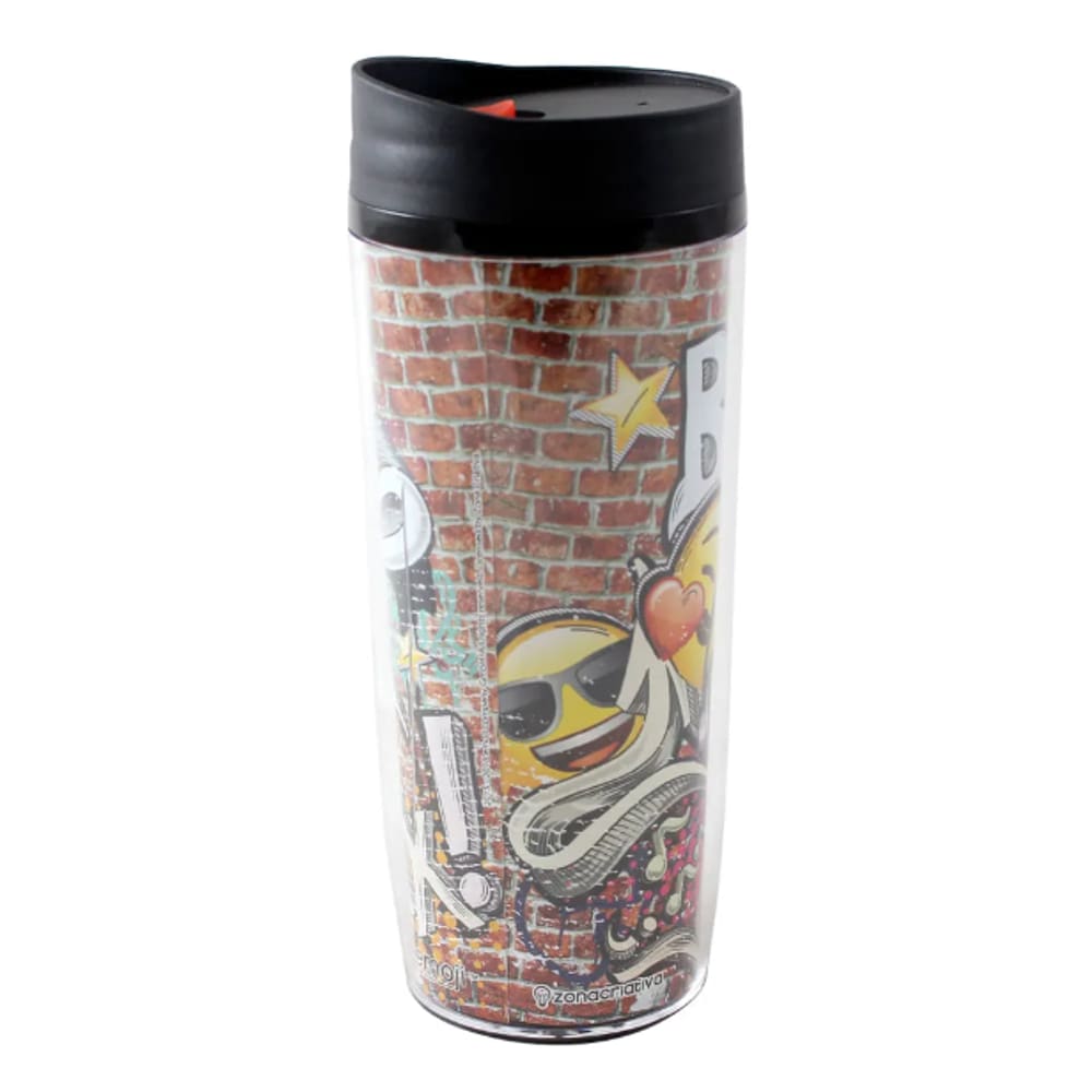 Copo Para Viagem Emoji Musica Com Tampa 500ml