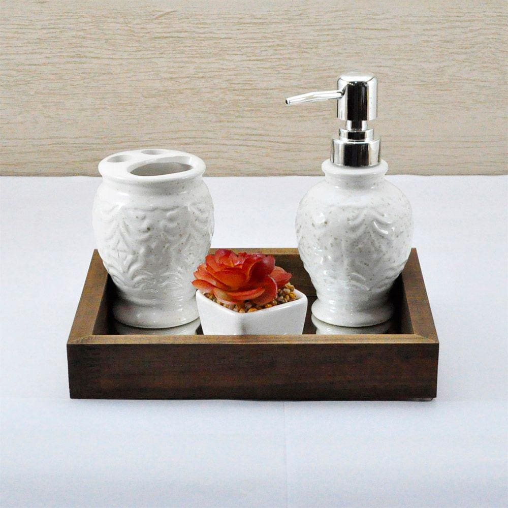 Bandeja -P TRADICIONAL- Lavabo Banheiro Espelhada Pés silicone Madeira cor Marrom - 17x22x4
