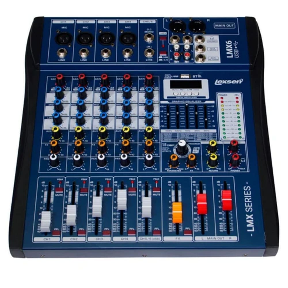 Mesa De Som Lexsen Lmx6usb 6 Canais Efeitos Interface