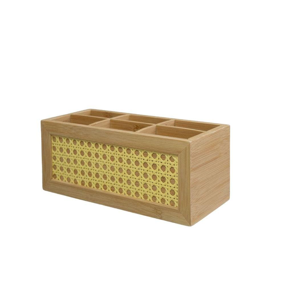 Porta talheres de bambu e palhinha 6 divsórias - Oikos