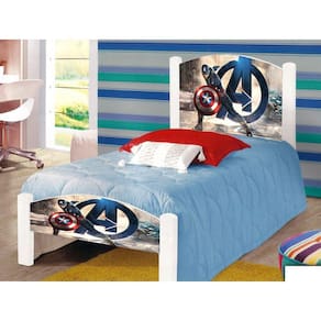 Cama Infantil Solteiro Adesivada Super Herói Branco
