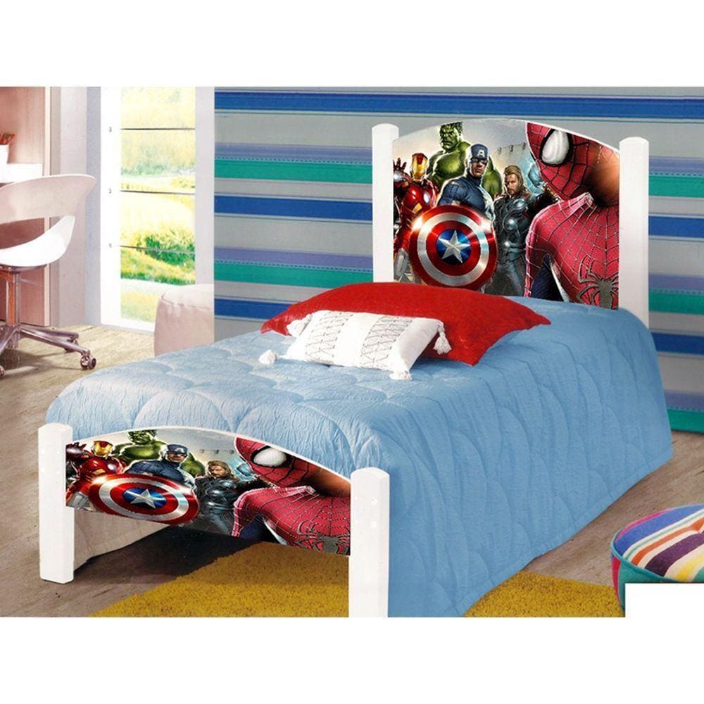 Cama Solteiro Infantil Vingadores Branco