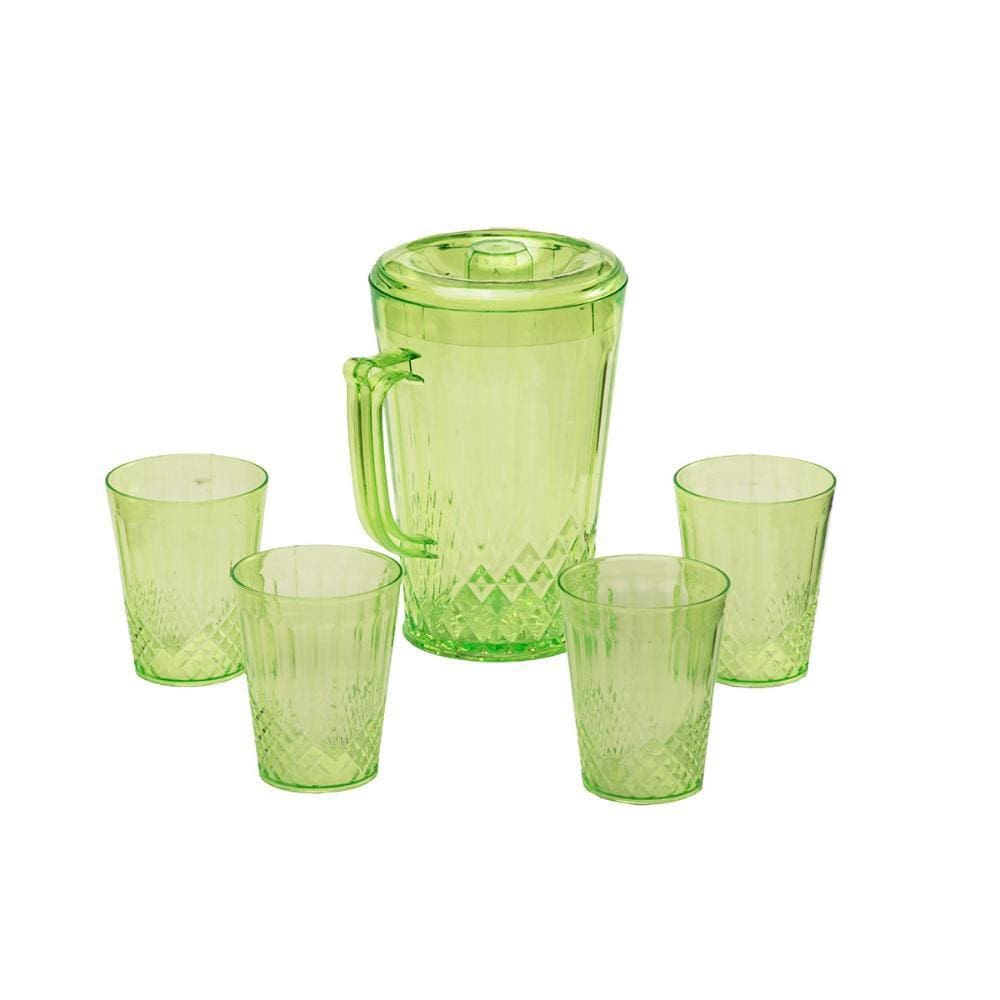 Jarra Acrílico de 1 Litro com 4 Copos Agua Suco Bebida Verde